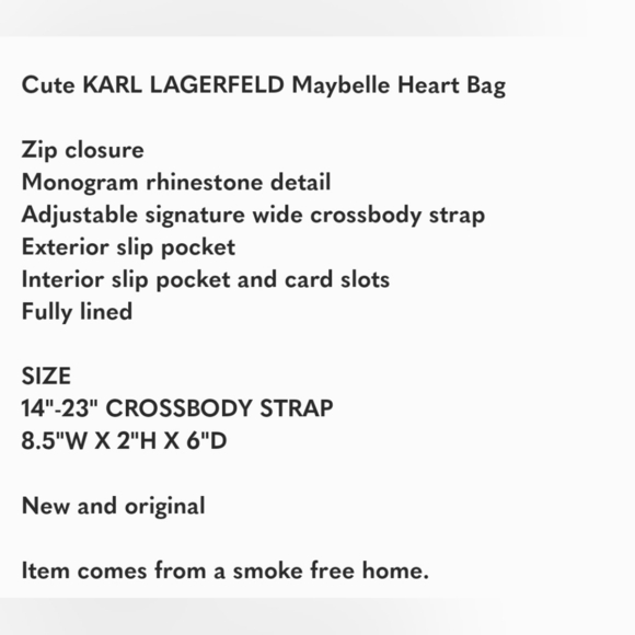 🔹️Karl Lagerfeld 🔹️Paris Maybelle Heart Rhinestone Crossbody Pink Love✨️🩷 - Picture 4 of 4
